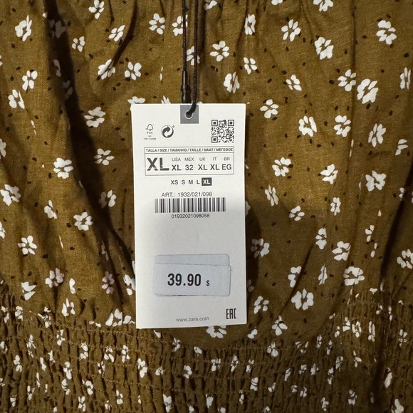 Zara Floral Off-Shoulder Top in Olive Green XL NWT - Picture 6 of 7